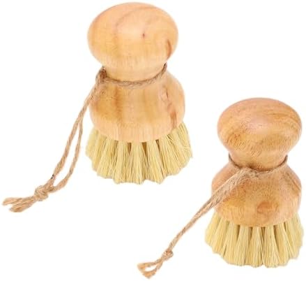 Wooden Dish Brush with Ergonomic Handle 2 Pack for Pots by Tomotato