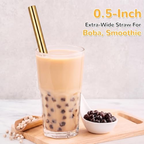 NiHome 4-Pack Stainless Steel Straws for Boba, Smoothie, 10.4” Metal Straws - Image 4