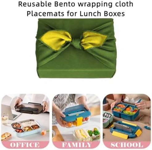 Furoshiki Japanese Wrapping Cloth Eco Gift Wrap Paper Reversible Eco-bag for Christmas birthday Gift Bento Lunch Cake Wine Bottle Box Kimono Cover (Forest Green and Light Yellow, 27.6 x 27.6 inches) - Image 2
