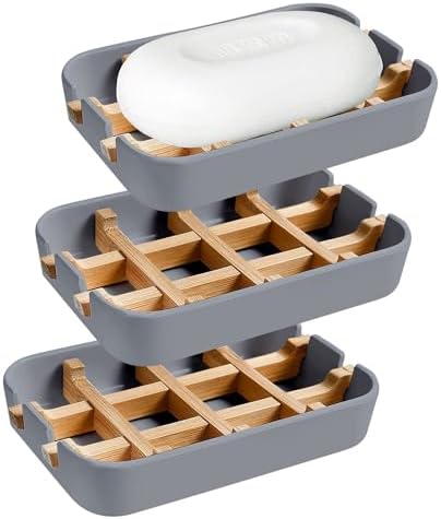 Aoheuo Modern Bamboo Fiber soap Holder and soap Dish Combination (Removable),5.12 Long by 3 Wide, 0.98 inches high, Used in Kitchens, bathrooms, and bar Sinks (Gray(3 Pack)) by Aoheuo