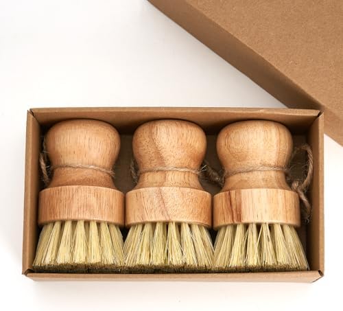 Diahom Bamboo Dish Brush Scrubber 3 Pack for Kitchen Cleaning Pot Pans by Diahom