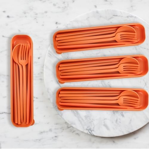 4 Sets Reusable Utensils With Case, Camping Cutlery Travel Silverware for Work, Lunch Picnic Daily Use Outdoor (Orange) - Image 3