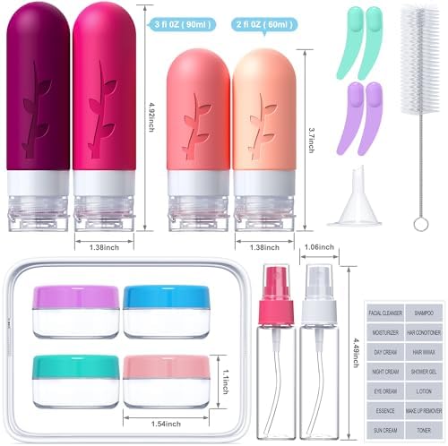 Tocelffe Travel Bottles for Toiletries, Tsa Approved Silicone Containers for Toiletries, Leak Proof Refillable Liquid 3oz 2oz Travel essentials for Shampoo Conditioner Lotion BPA Free - Image 2