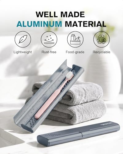 Toothbrush Case Cover for Traveling, Aluminum Toothbrush Holder for Manual Toothbrush + Mini Toothpaste, Portable Tooth Brush Storage Box for Camping Business Trip-Grey (1 Pack) - Image 2