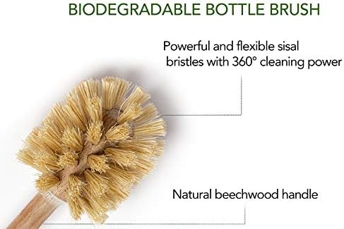 ECOLULU Natural Bamboo Dish Brush & Wood Bottle Brush for Wide Mouth Bottles, Cups and Jars, 2 Replacement Heads included (4 units total) Biodegradable, Eco Friendly Products - Image 5