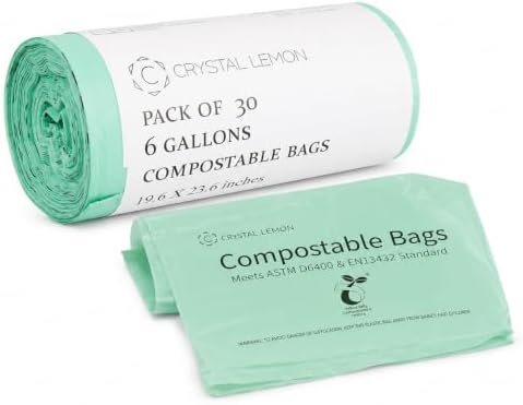 30 Count 6 Gallon Compostable Trash Bags for Kitchen Food Waste and Scraps by CrystalLemon