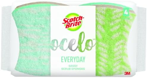 Scotch-Brite ocelo Non-Scratch Scrub Sponges, Assorted Designs, Scratch-Free for Nonstick Cookware & Dishes, Kitchen & Bathroom Use, Reusable Multi-Surface Cleaning Sponges (4 Count (Pack of 1)) by Scotch-Brite
