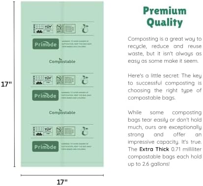 Compost Bags, Compostable Trash Bags 2.6 Gallon Compostable Bags, Small Compost Bags for Countertop bin Extra Thick 0.71 Mil. ASTM D6400 Certified By BPI and TÜV AUSTRIA (2.6 Gallon, 200 Units) - Image 3