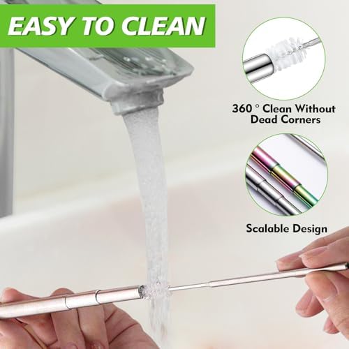 Reusable Straws 5Pack Collapsible Portable Metal Straw Reusable Foldable Stainless Steel Drinking Travel Telescopic Straw with Case, Straws Brush - Image 4