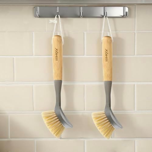 2 Pack Kitchen Dish Scrub Brushes with Bamboo Handle,Pot Cleaning Brushes - Image 5