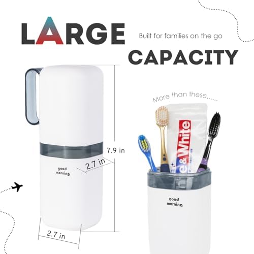 Toothbrush Travel Case,Toothbrush Holder and Rinse Cup with Handle Travel Toothbrush Cup,Multifunctional Toothbrush Covers,Large Capacit Travel Toothbrush Holder with Mouthwash Cup (Blue) - Image 3