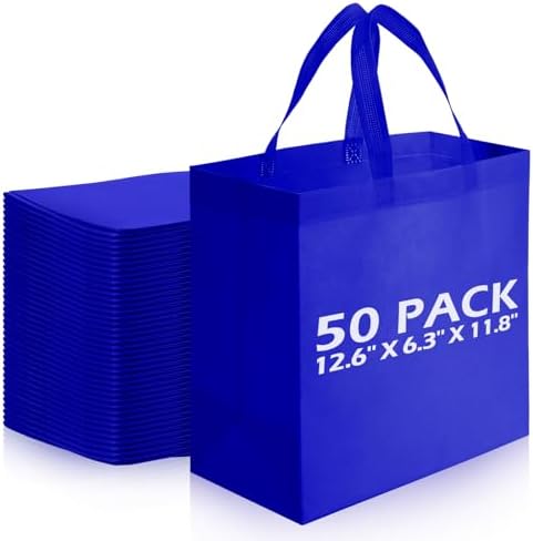 Reginary 50 Pcs Reusable Tote Bags Shopping Bags Non Woven, Sapphire Blue by Reginary