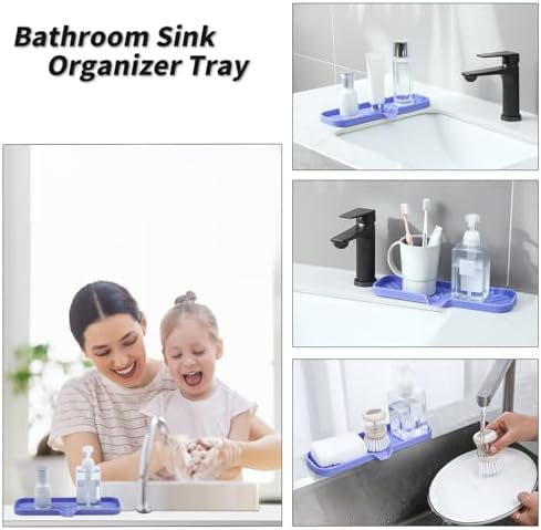 MicoYang Silicone Soap Dish with Drain Spout — Self-Draining Double Sink Organizer Tray for Kitchen & Bath, Dispensers, Sponges & Soap Holder, Non-Slip & Dishwasher Safe, Light Purple (Large, 12"×4") - Image 4