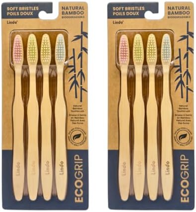 Lindo EcoGrip Bamboo Toothbrush - Eco-Friendly (Multicolor Duo, 8pc) by Lindo