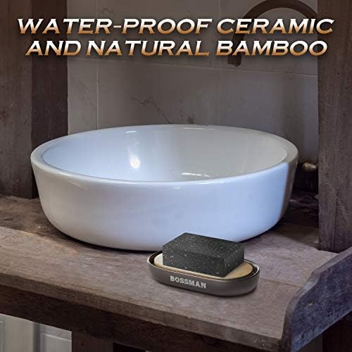 Bossman Natural Bamboo Bathroom Soap Dish w/ Premium Ceramic Base - Black - Image 5
