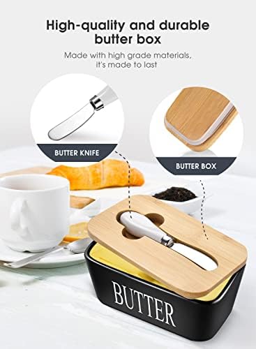 Ceramic Butter Dish with Lid and Knife & Silicone Seal 400ml 2 Pack Black - Image 4