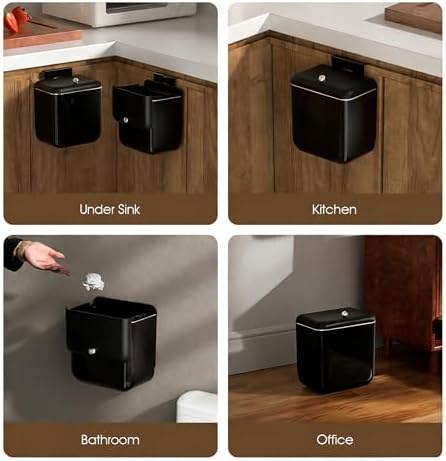 Large 3.2 Gallon Compost Bin, Under Sink Trash Can with Lid, Hanging Waste Cabinet for Office Kitchen Cupboard Bathroom Bedroom, Both Black - Image 6