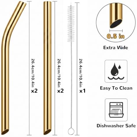 NiHome 4-Pack Stainless Steel Straws for Boba, Smoothie, 10.4” Metal Straws - Image 7