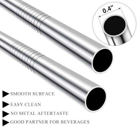 Stainless Steel Smoothie Straws, 0.4'' Extra Wide Reusable Metal Drinking Straws for Milkshake, Smoothie, Beverage, Set of 8 with 2 Cleaning Brush - Image 4