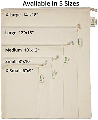 Simple Ecology Reusable Grocery Produce Shopping and Storage Bags, Organic Cotton Muslin, Set of 6 (2 ea. of L, M, S) - Image 4