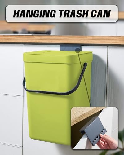 3.2 Gallons Hanging Trash Can with Lid - Kitchen Garbage Can, Under Sink Trash Can, Garbage Can for Bathroom, Waste Bucket Outdoor Indoor, 12L(Lime Green) - Image 4