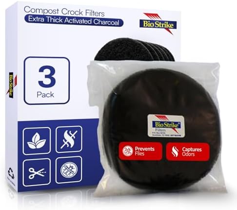 BioStrike Activated Carbon Filter Discs for Kitchen Compost Bin - Odor-Absorbing Charcoal for Compost Bucket - Natural Smell Eliminators (3 Count) by BioStrike