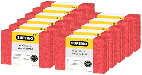 Scouring Pad Non-Scratching Scrubber Non-Scratch Cleaning Scrub Pads Heavy Duty Scouring Pad Reusable Kitchen Scrubbing Pad Pack of 33 Red, by Superio by Superio
