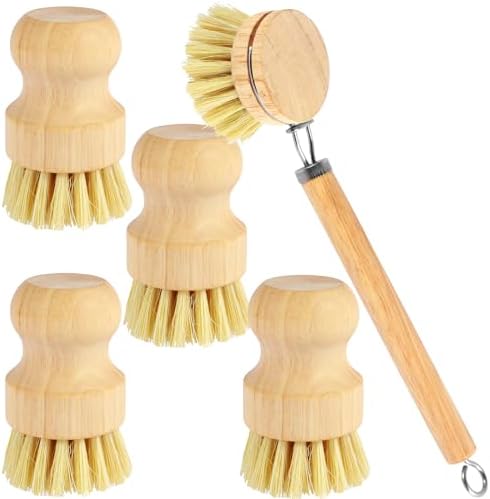 Dish Brush Set Soft Sisal Dish Scrub Brush with Handle Kitchen Scrub Brush Natural Kitchen Cleaning Brush Set Wood Dish Scrubber Brush Practical Dish Scrubber Wooden Cleaning Scrubber for Cle by Abizarch