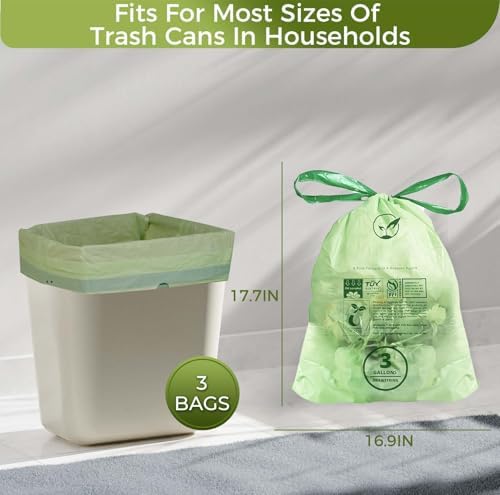 3 Gallon Compostable Trash Bags Drawstring, Heavy Duty Extra Thick 1 Mil, 11.36 Liter, 50 Bags, Small Kitchen Food Scrap Waste Bag, ASTM D6400, US BPI and OK Compost Home - Image 6