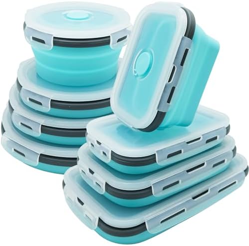 Lunememo 8 Pack Collapsible Silicone Food Storage Containers with Lids, Freezer & Dishwasher Safe, Foldable Lunch Box for Camper, Leftovers, Snacks, Meals by BringConvenienceHome