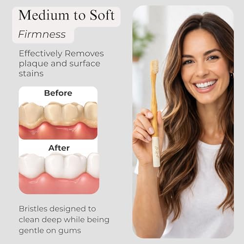 Bamboo Toothbrushes 4 Pack for Adults, Plant Based Bristles Derived from Castor Bean Oil, Soft Medium Bristles, Individually Wrapped Travel Toothbrushes, FSC Certified Packaging - Image 3