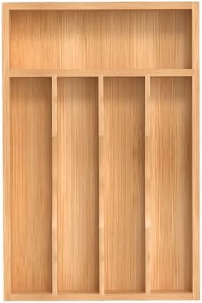 Silverware Organizer, Bamboo Kitchen Drawer Organizer, Utensil Holder, Cutlery Tray & Spoon Flatware Storage with Grooved Drawer Dividers (8.5''W x 13''D) by BEKVEMLIVING