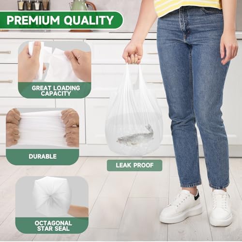3 Gallon White Trash Bag With-Handles - Small Garbage Bags For Bathroom Can Unscented 100 Count Compostable Biodegradable Mini Tiny Waste Basket Liners For Kitchen Office Car Chenyucheng - Image 4