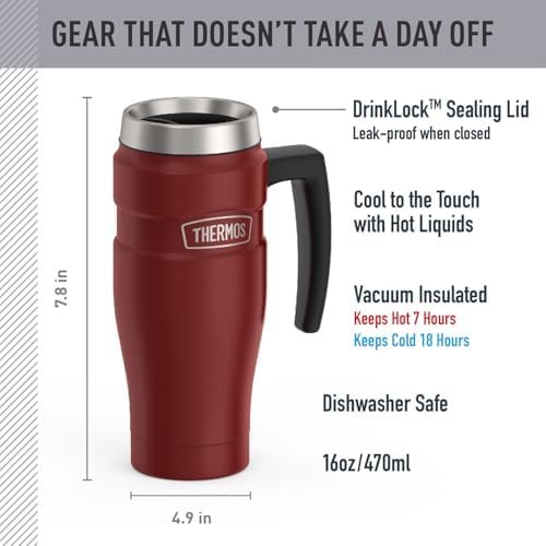 THERMOS Stainless King Travel Mug with Handle, 16oz, Rustic Red - Image 2