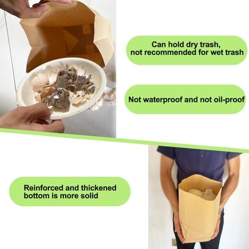 Kitchen Food Waste Bags, Compostable Paper Garbage Bag, Recycling Paper Trash Bag for Dry Rubbish, Plastic Free (50 Count (Pack of 1)) - Image 4