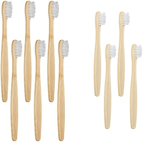 SEVENHEAD Bamboo Toothbrushes for Adults & Kids - Family Set 6+4 PCS, Soft Bristles, Natural Biodegradable BPA Free Eco-Friendly Wooden Toothbrush, White by SEVENHEADSPRODUCT