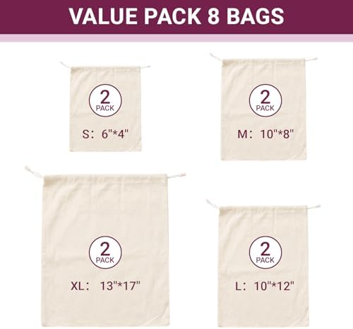 Set of 8 Ambrosia Cotton Produce Bags Drawstring Muslin - Image 6