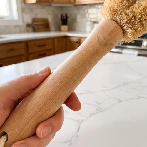 Coconut Fiber Dish Brush Set of 2 Natural Bristle Scrubber - Image 6
