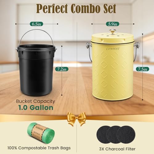 AOSION Countertop Compost Bin Kitchen,Odorless Indoor Compost Bin with Lid - Image 3