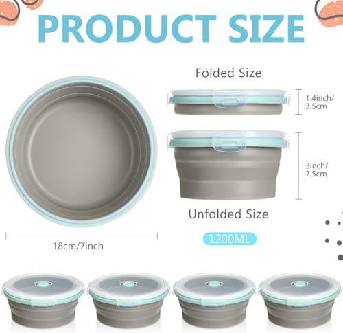 Suclain 4 Pcs Collapsible Bowls with Lids Silicone Camping Food Storage Container Expandable Folding Salad Lunch Box Travel Container for Hiking Camping - Image 2