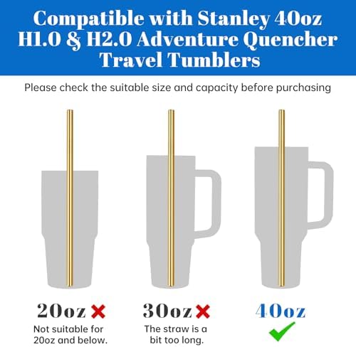 Tomorotec 8PCS Stainless Steel Straws Fit for 40oz Stanley Tumblers, Gold - Image 4