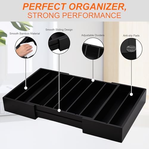 MinBoo Bamboo Drawer Organizer - Expandable K Cup & Pods Holder, Coffee Pod Storage, Tea Organizer, Versatile Kitchen Accessory Organization and Storage，Black - Image 6