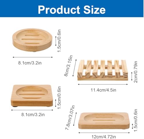 12 Pcs Bamboo Soap Dishes, Natural Wooden Soap Holders, Self-Draining Trays - Image 2