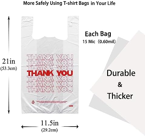 TashiBox Thank You plastic bags with handles(500 count),shopping,grocery T-shirt bags for small business,11.5" X 6.25" X 21", 15mic, 0.6 Mil - Image 3