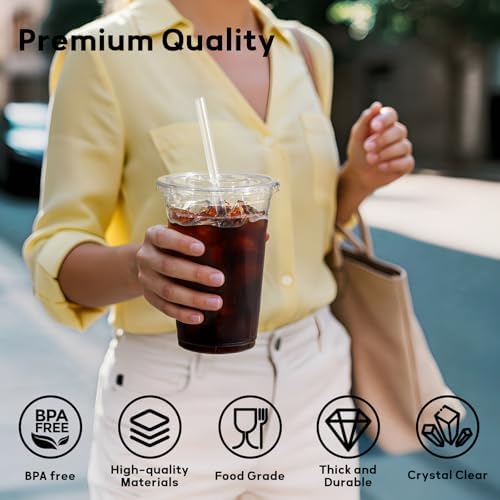 AOZITA 20 oz Plastic Cups with Lids and Straws, 25 Pack, Disposable Iced Coffee Cups with Lids, Clear Cups with Lids for Cold Drinks, Iced Tea, Milkshakes, Smoothies - Durable & BPA Free - Image 3