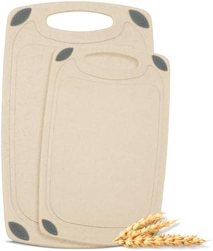 AXIOM CREATIONS 2-Piece Reversible Cutting Board Set Made with Natural Wheat Straw Fiber, Eco-Conscious Food Safe Kitchen Essentials, Gluten Free & BPA Free Chopping Boards for Kitchen by AXIOMCREATIONS