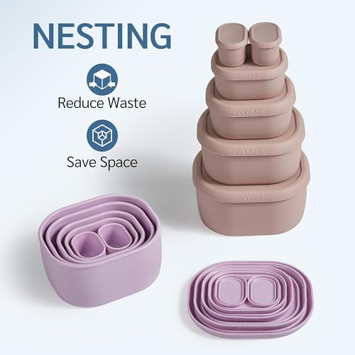 ISSEVE 12Pcs/Set Nesting Silicone Food Storage Containers with Lids, Purple - Image 3