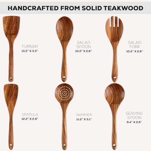 Zulay Kitchen 6 Piece Wooden Spoons for Cooking – Natural Teak Wooden Utensil Set, Easy to Clean, Durable, Smooth with Comfort Grip - Non Toxic Wooden Cooking Utensil Sets - Image 3