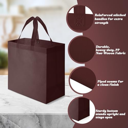 Reginary 50 Pcs Reusable Tote Bags Shopping Bags Non Woven, Brown - Image 5
