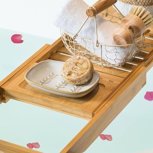 Miamolo Soap Dish Bar Cleaner Dish for Shower, Ceramic Soap Dishes for Large Soap Bar Shampoo or Sponge, Shower Soap Dish Soap Saver Tray for Bathroom Kitchen Sink, Easy to Clean - Image 4